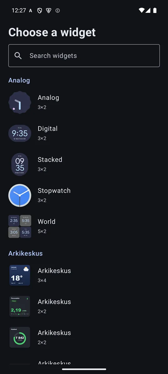 ARK-launcher widget picker
