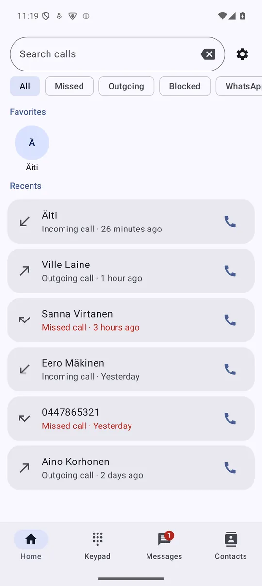 ARK-phone recent calls