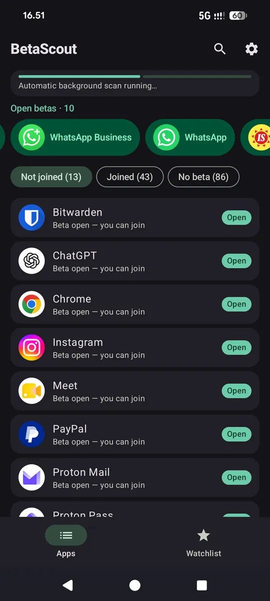BetaScout app list