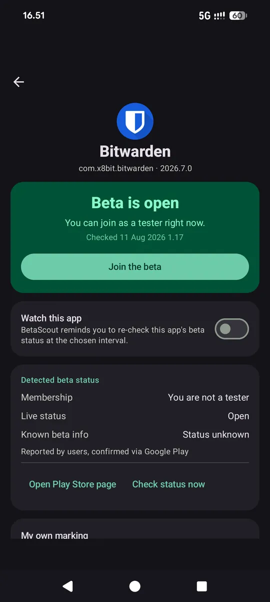 BetaScout app page