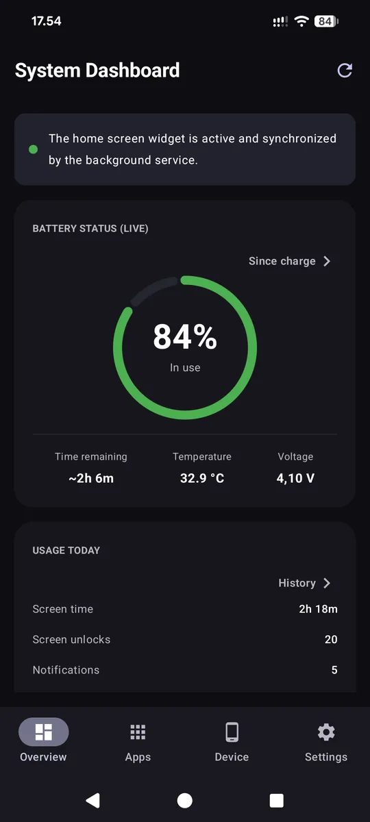 Device-Watch battery status and usage today